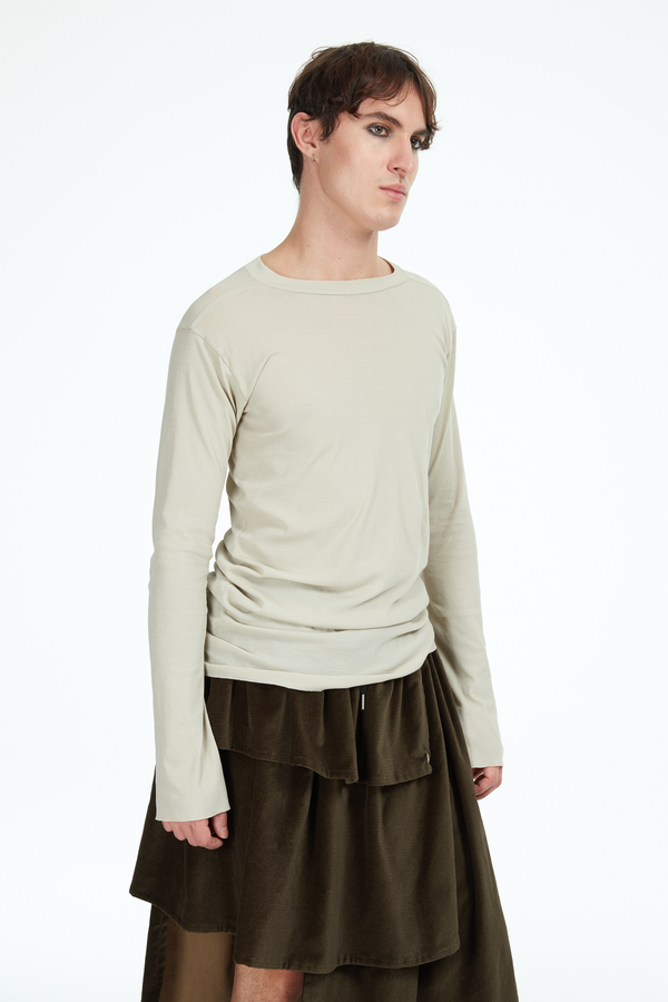 beige long sleeves fitted t-shirt