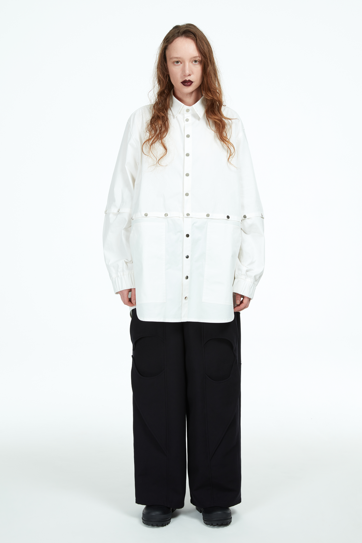 white shirt with silver snaps