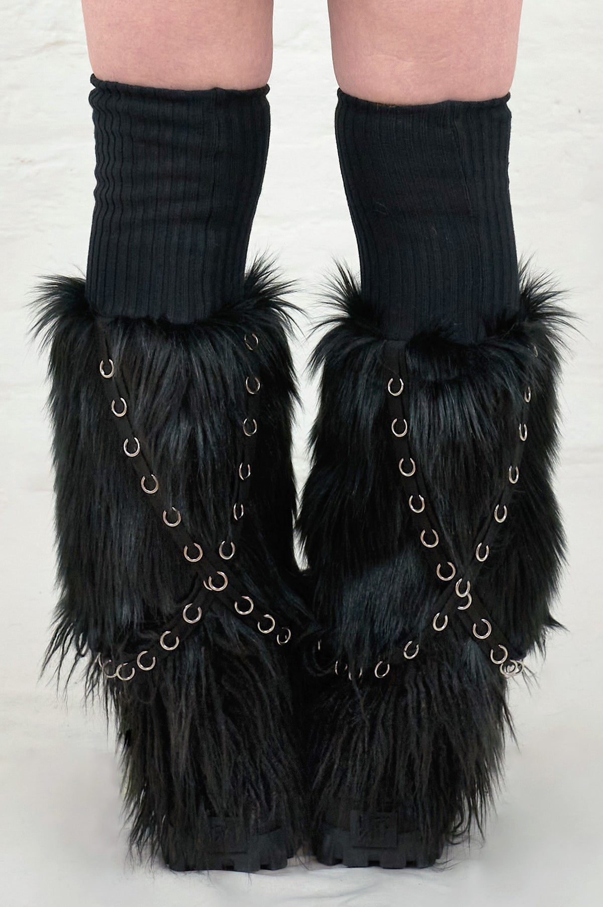 black fur long legwarmers