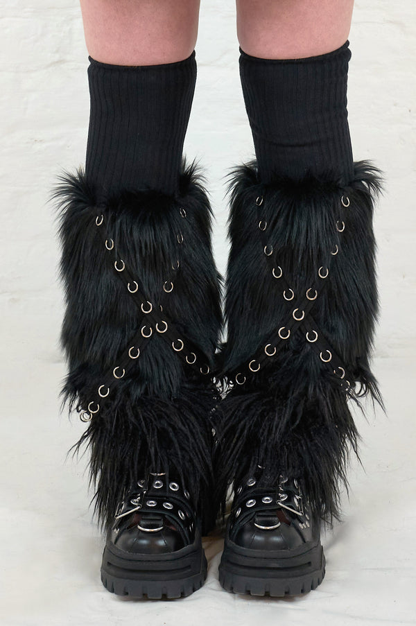 black fur long legwarmers