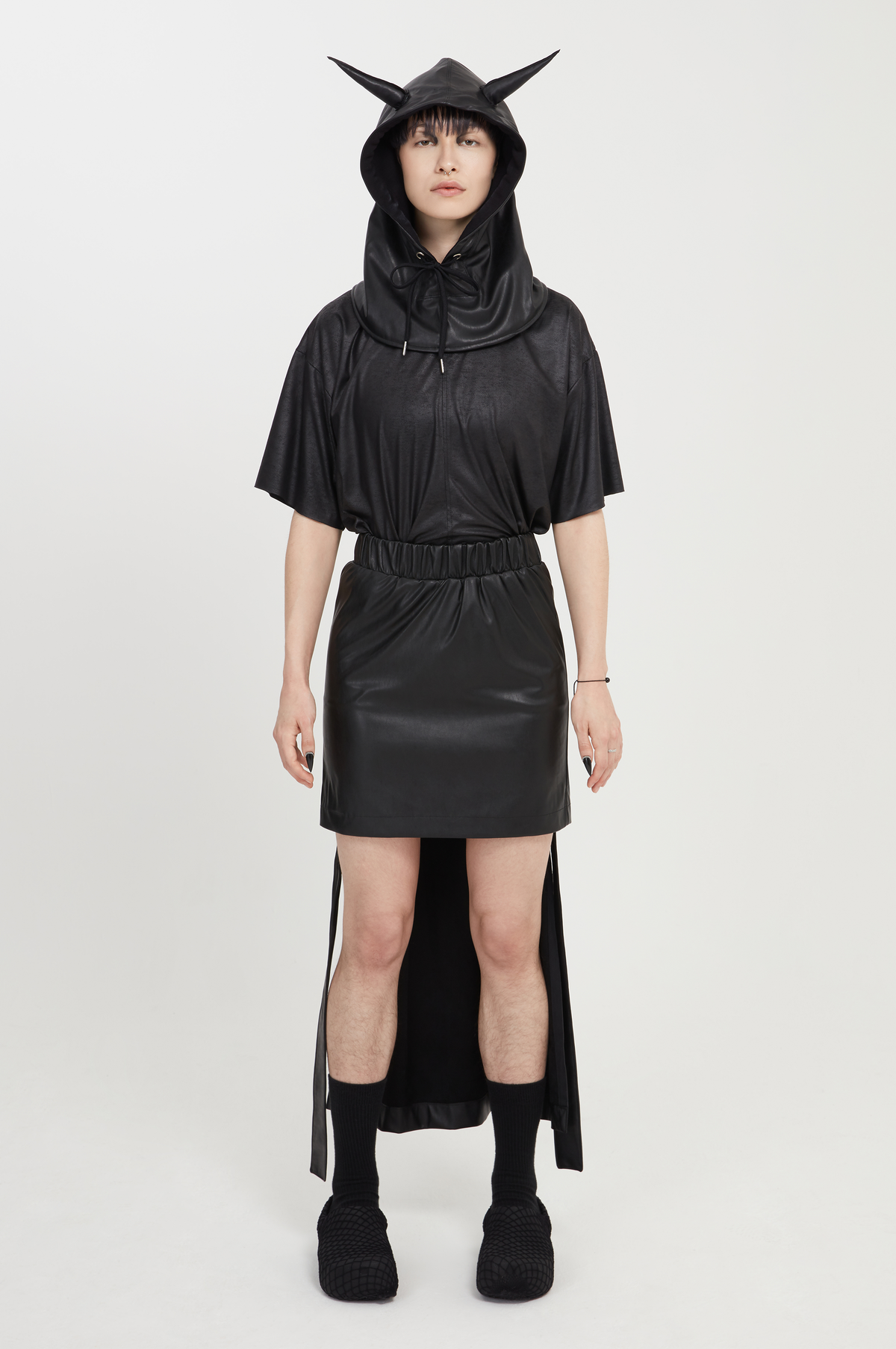 vegan leather skirt with detachable panel