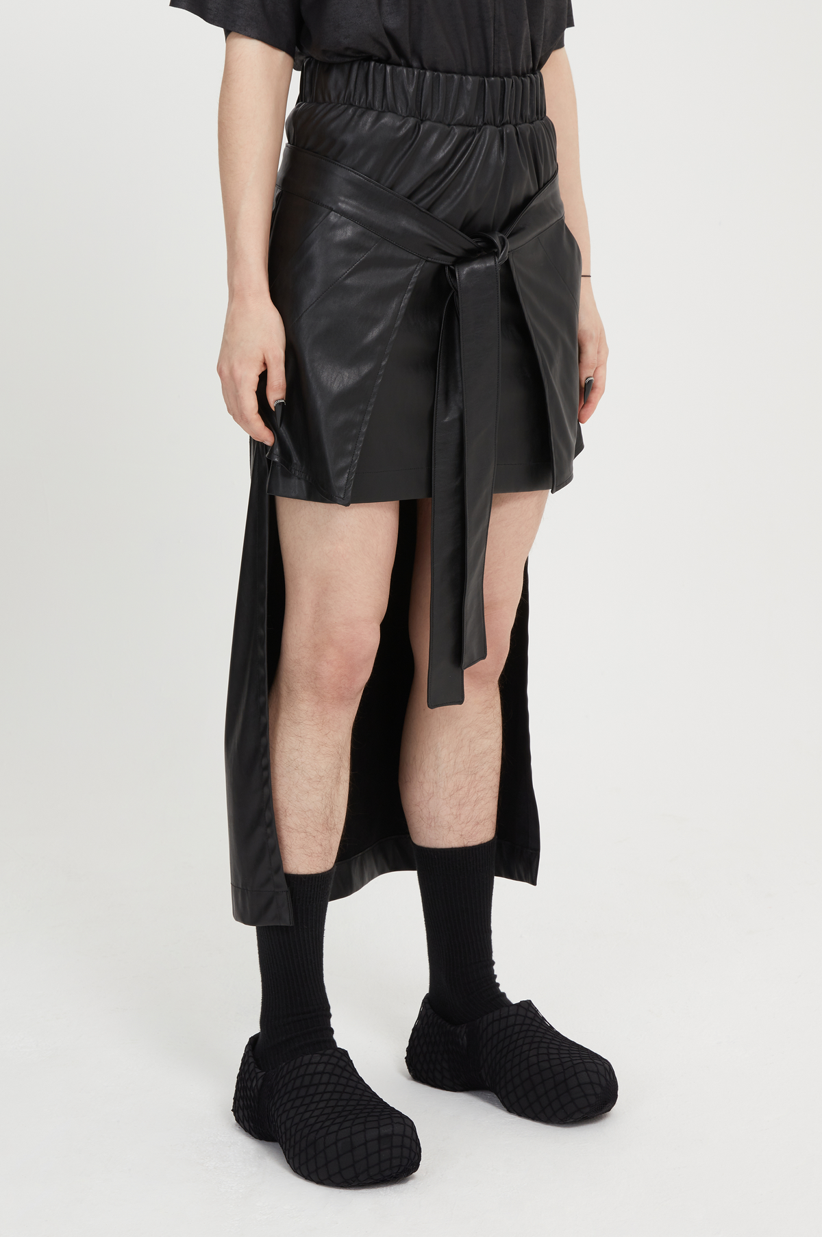 vegan leather skirt with detachable panel