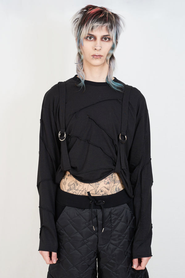 Black unisex top with adjustable straps bamboo and cotton 