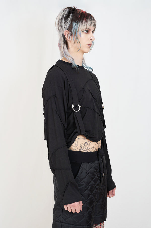 Black unisex top with adjustable straps bamboo and cotton 