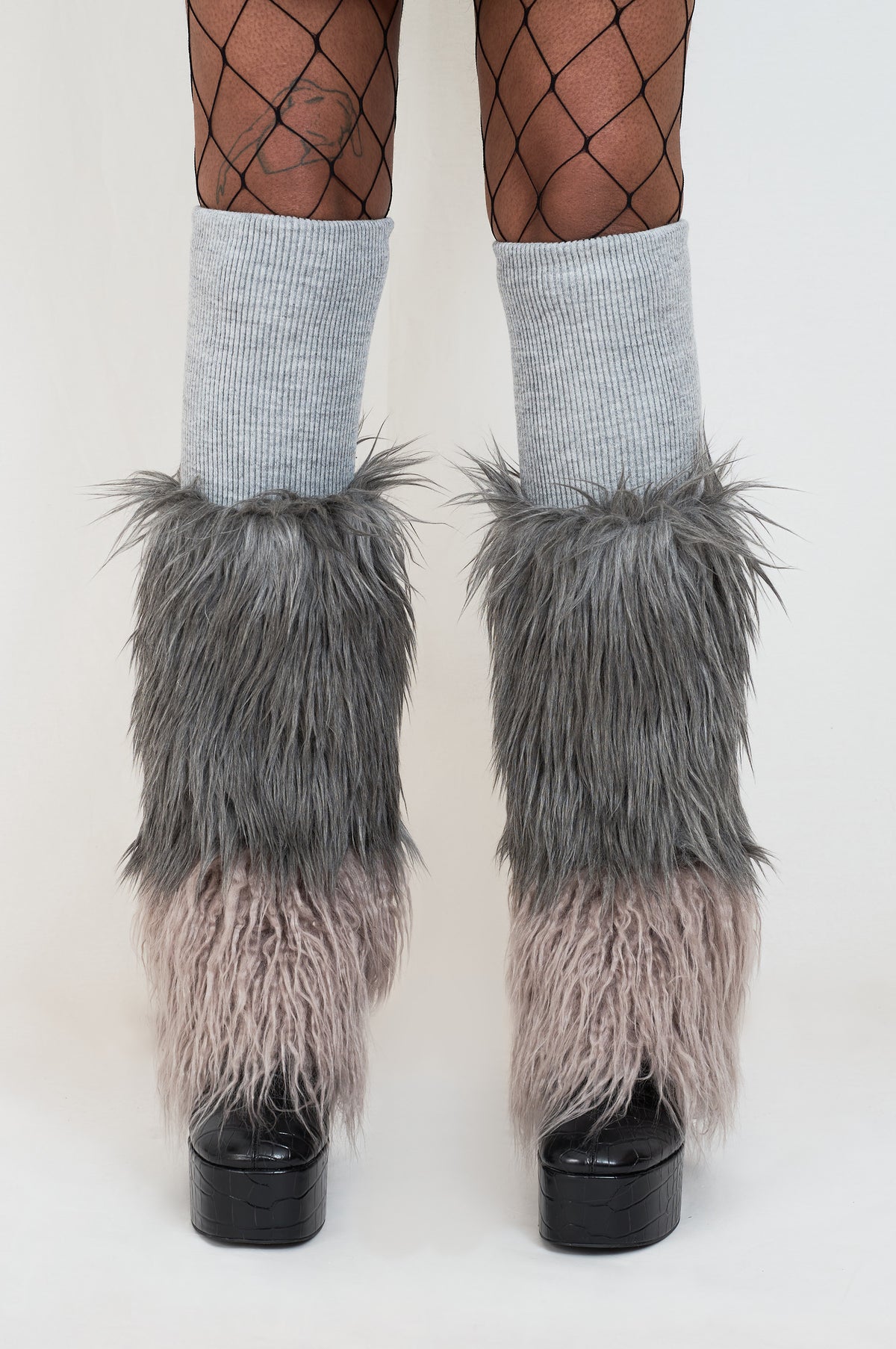 grey fur long legwarmers