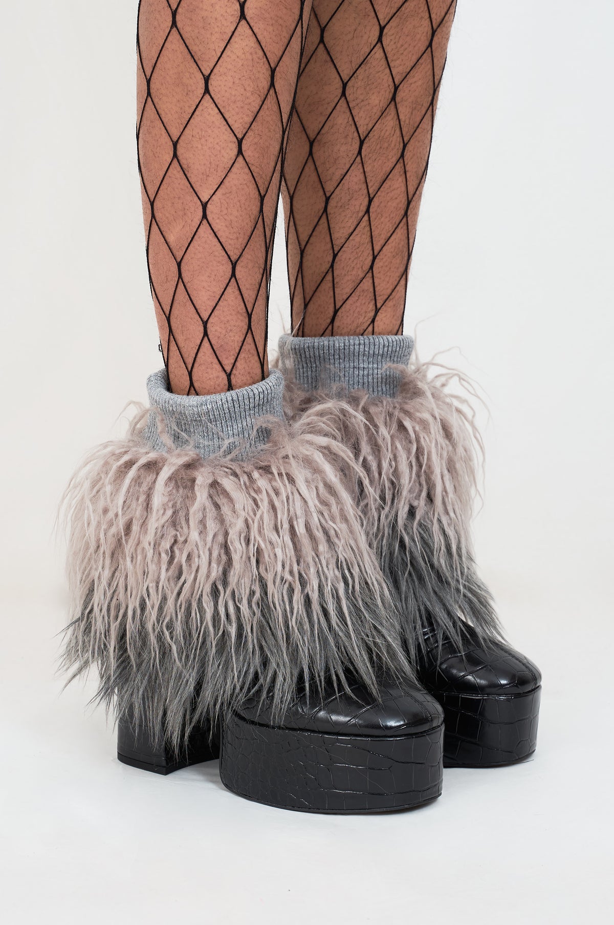 grey fur short legwarmers