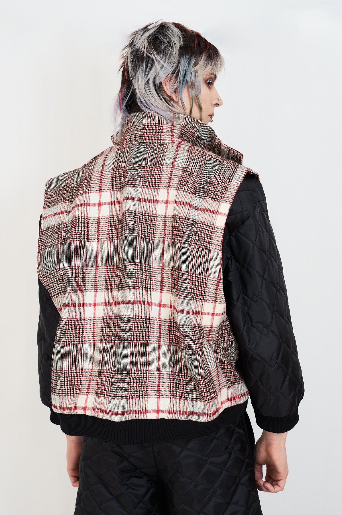 PLAID AND QUILTED BOMBER JACKET