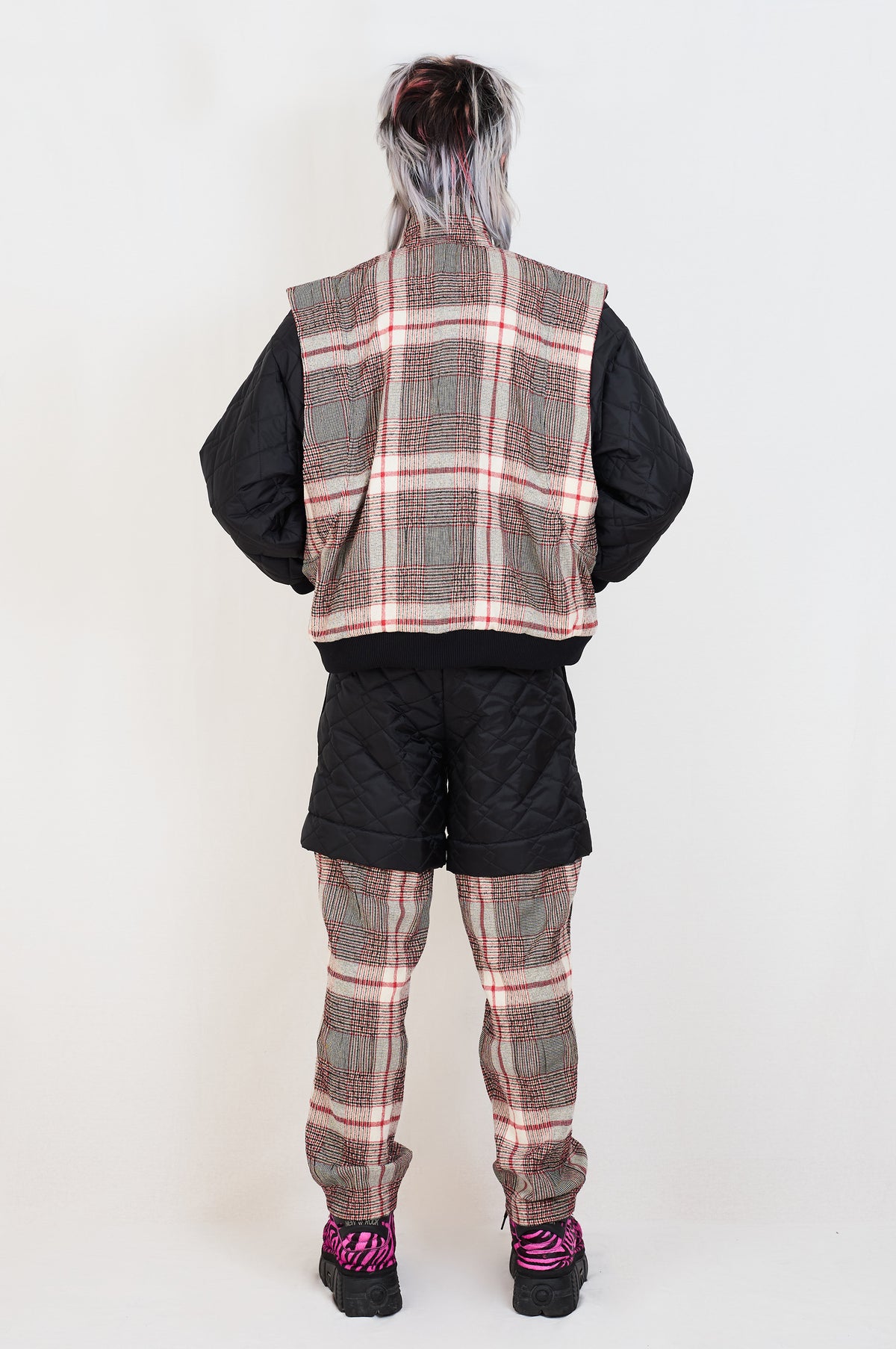 PLAID AND QUILTED BOMBER JACKET