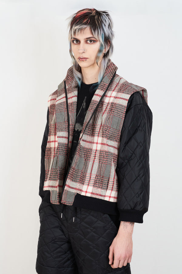 PLAID AND QUILTED BOMBER JACKET