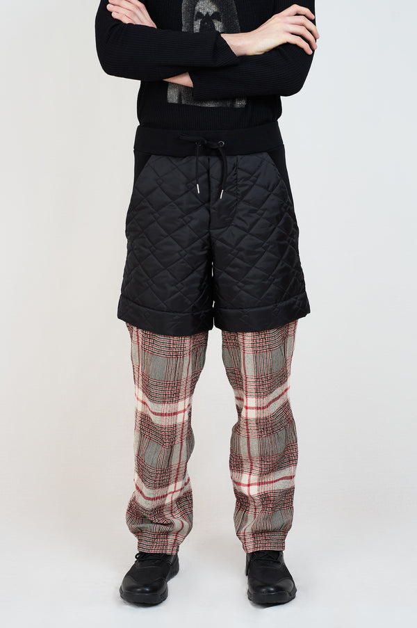 PLAID AND QUILTED TROUSERS